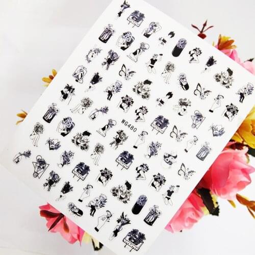 Fashion Sexy Girl Stickers for Nails 3D Flower Butterfly Adhesive Sliders Nail Art Decoraciones Foil Design Manicure Accesorios