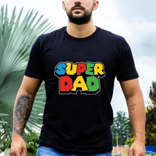Super Dad Colorful Letters Print Tshirt Hombre Short Sleeve O-neck Casual T-shirt Mario Luigi Father Day Gift for Dad Camisetas