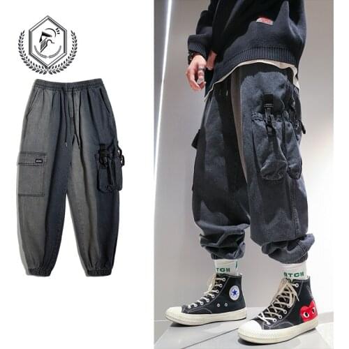 Men Fashion Loose Safari Style Harem Jogger Denim Casual Pockets Ankle-Length Hip Hop Jeans