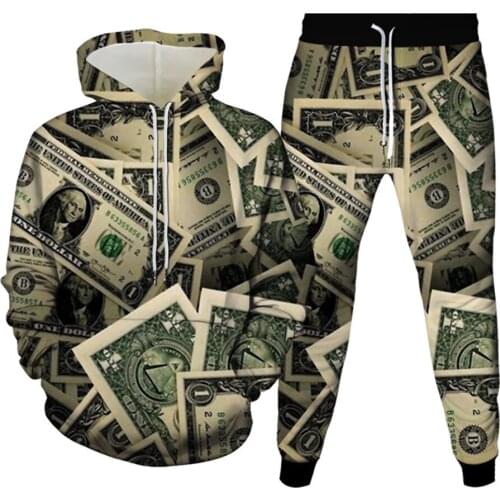 2021 US Dollar Money 3D Print Men Tracksuits Women Hooded Sportswear Hoodies+Jogger Pants 2Pcs Set Spring Autumn Fashion Clothes