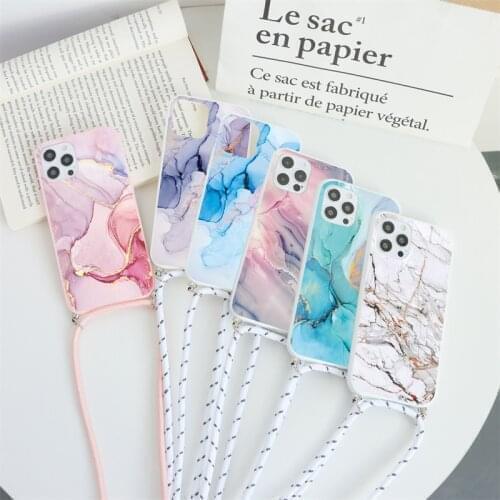 Soft Case For Samsung S21 Ultra A32 A42 A41 A30 S20 Lite M51 M31 A91 S8 Plus S7 Note 20 10 9 8 Necklace Lanyard Rope Marble Case