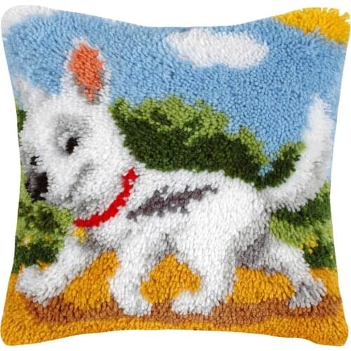 Latch Hook Kit Pillow Cover DIY Crochet Yarn Kits Hooking Pillow Cover for Adults and Kids Cushions with Printed pattern