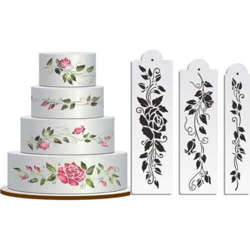 Rose Cake Stencil Set, Flowers Cake Stenciling, Fondant Decorating Stencil, Classic Cake Side Decoration,Stencils for Wall