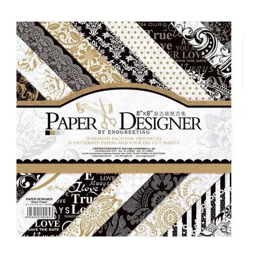 New 8'' Bloom flower Black retro abstract pattern 40sheets,DIY Scrapbooking Paper pack Set,paper craft DSM016