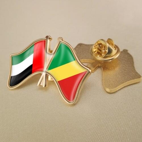 United Arab Emirates and Congo Republic Crossed Double Friendship Flags Lapel Pins Brooch Badges