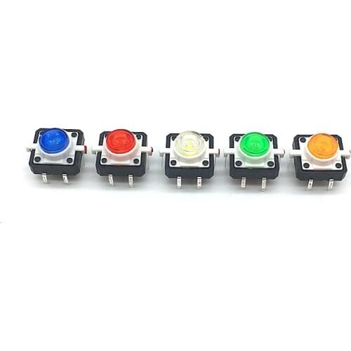 Wholesale 100pcs Illuminated Tact Switch 12x12x7.3 mm Green Red Yellow Blue White LED Reset button Switch Momentary 12*12*7.3mm