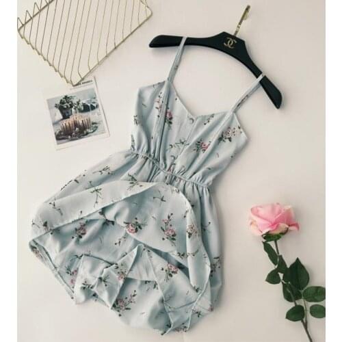 2020 New Womens Dress Sweet Summer Casual Fashion Bohemian Print Thin Strap High Waist Sleeveless Black Dress for Women