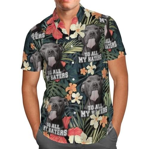 Pit Bull Dog Art 3D Beach Hawaiian 2021 Summer Shirt Short Sleeve Shirt Streetwear Oversized 5XL Camisa Social Chemise Homme K02
