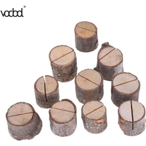 10pcs Wooden Place Card Holder Stand Stump Shape Photo Desk Wood Menu Clip Wedding Party Decoration Number Office School HOT