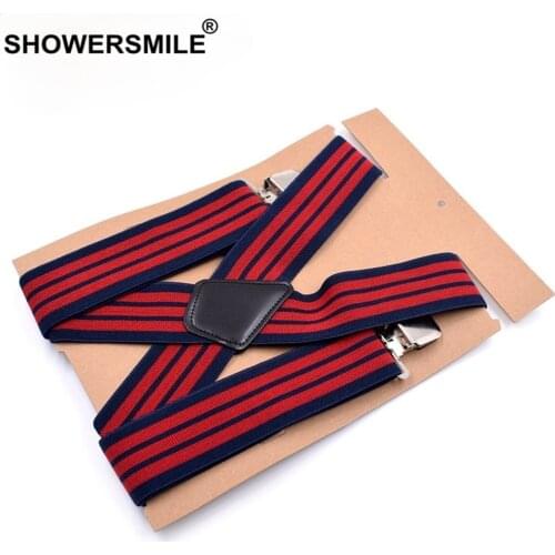 Wide Suspenders Men Wide Braces Red Striped Suspender for Men 4 Clips X Back Elastic Business Male Shirt Suspenders 120cm*5cm