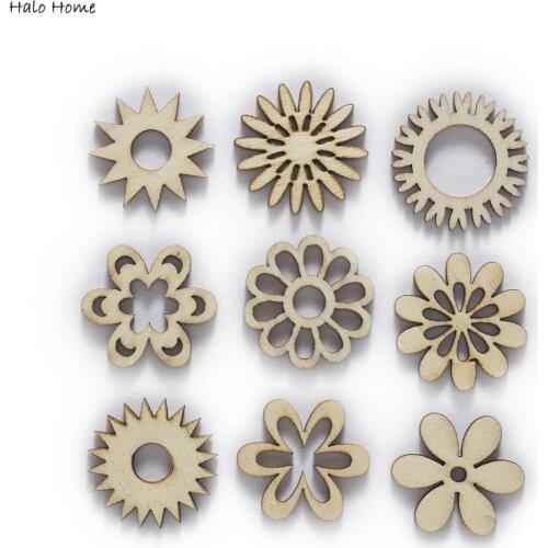 30pcs Flower Hollow Wooden Chips Pendant Scrapbooking Embellishments Festival Home Party Handmade Decor Accessories 30mm