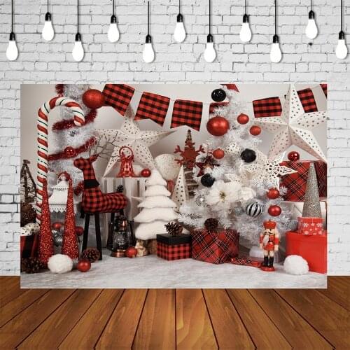 Christmas Backdrop Noel Kids Family Photo Backdrop Glittering Red Grid Candy Canes Background Studio Photography Banners Poster