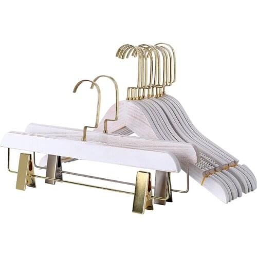 Sainwin 10pcs/lot 40cm Adult customized Logo Wash White Womens anti-slip clothes store solid wood wooden clothes hanger