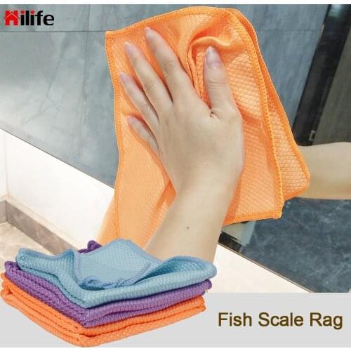 Traceless Dishcloth Thickened Fish Scale Rag For Windows Kitchen Mirrors Microfiber Absorb Water Glass Cleaning Cloth Lint Free