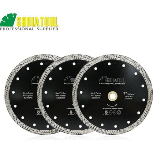 SHDIATOOL 3pcs Dia 180mm/7" Hot-pressed Sintered Diamond Cutting Disc Mesh Turbo Diamond Saw Blade Granite Marble Tile Ceramic