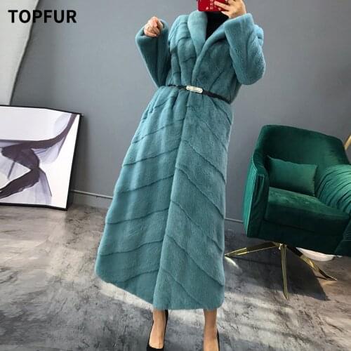 TOPFUR Luxury 120 CM Long Real Mink Fur Coat Women Natural Real Fur Coat Winter Solid Color Lapel Collar Long Jacket Female 2020