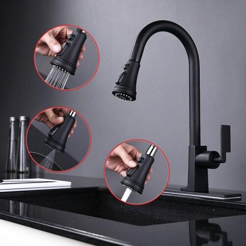 Original design Fashion Brass Black Pull out Kitchen sink faucet with 3 Functions spray nozzle High Quality Kitchen mixer faucet