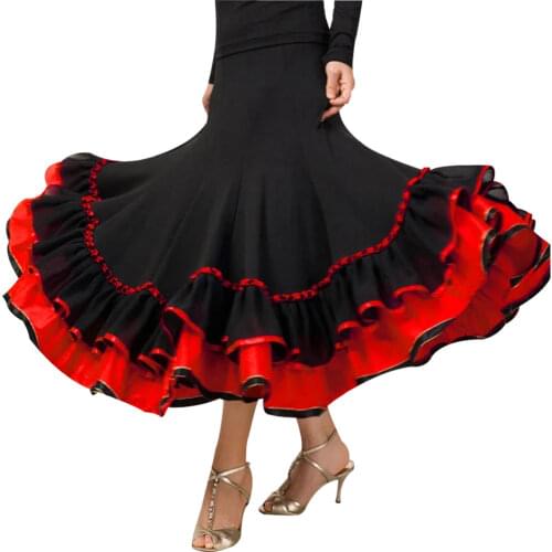Belly Dance Skirt Flamenco Ballroom Waltz Dance Perform Practice Long Skirt Big Swing 6 Colors