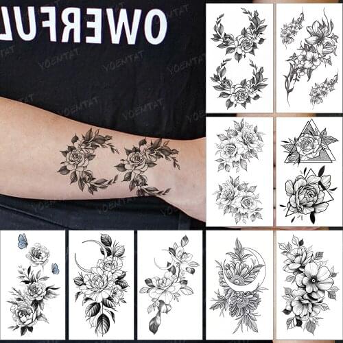 Waterproof Temporary Tattoo Sticker Female Tatto Male Rose Flower Peony Waist Wreath Realistic Body Art Tatto Sexy Tattoos