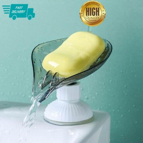 Punch-free Soap Dish Leaf Shape Soap Drain Box Soap Holder Rack Suction Cup Rotatable Multifunction Kitchen Bathroom Supplies