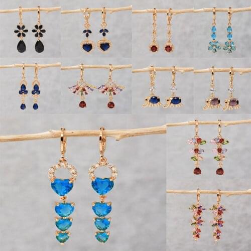 Trendy Dangle Drop Earrings for Women Gold Plated Color Earring With Waterdrop Red Zircon Luxury Jewelry for Wedding Party