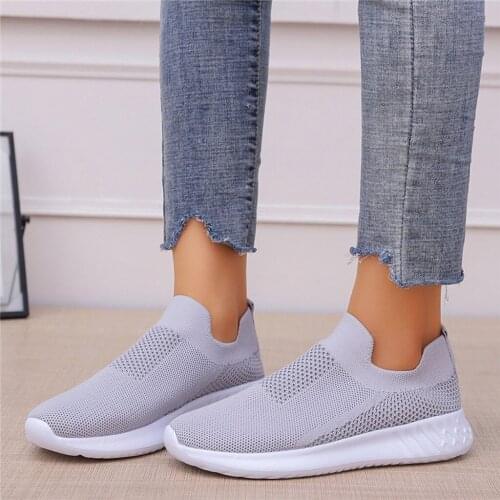 Mesh Solid Non-slip Sneaker For Woman New Arrival Slip-on Sock Flat Sneakers Woman Shoes Large Size Student Shoes Drop
