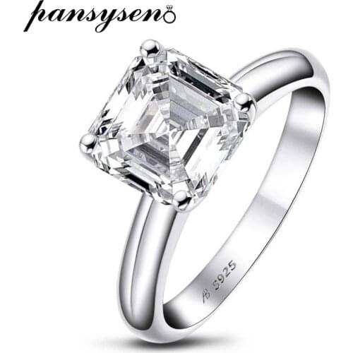PANSYSEN Luxury 100% 925 Sterling Silver Asscher Cut Greated Moissanite Diamond Rings for Women Wedding Anniversary Fine Jewelry