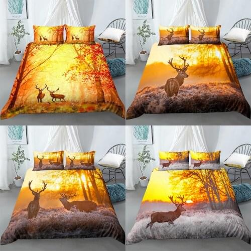 Winter Snow Deer Printed Bedding Sets 3D Deer Duvet Cover And Pillowcase 2/3Pcs Duvet Cover Set Home Textile