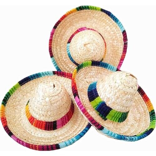 10Pcs Natural Straw Mexican Hat Mini Sombrero Baby Shower Birthday Party Decoration Tabletop Party Supplies