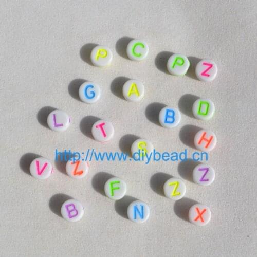 100pcs/lot DIY Children Bracelet Department,Acrylic Beads,7*4MM Flat Shape Character Beads,Fluorencent Mix Color