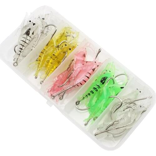 25Pcs/Box Shrimp with fish hook Baits Soft Simulation Prawn Lure Fishy Smell Artificial Trout Bait with Single Hook Sea Fishing