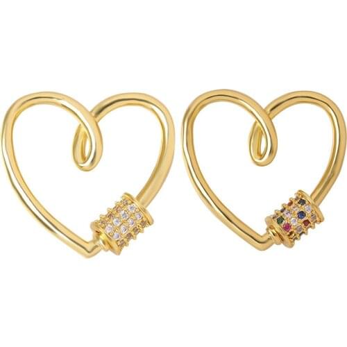 3Pcs, 27*26*6.3mm 18k Gold Plated CZ Heart Shape Clasp Lock ,CZ Micro Pave Heart Shape Clasp