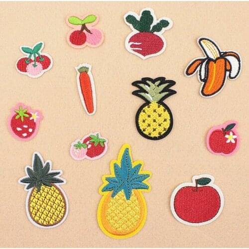 DIY Fruit Embroidery Applique Iron On Patches For Clothing Apple Strawberry Cherry Sticker on Kids Clothes Patch With Adhesive