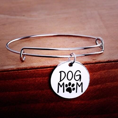 Bespmosp 12Pcs/Lot Trendy Dog Mom Paws Print Charm Bangle Pendant Family Mothers Gifts Women Bracelet Mommy Wholesale