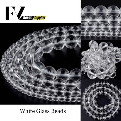 Smooth White Glass Round Loose Beads for Jewelry Making 6 8 10 12mm Ball Beads Diy Women Bracelets Necklace Accessories