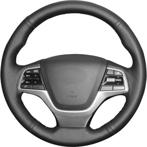 Black Artificial Leather Hand-stitched Car Steering Wheel Cover for Hyundai Elantra 4 2016-2019 Solaris 2017-2019 Accent