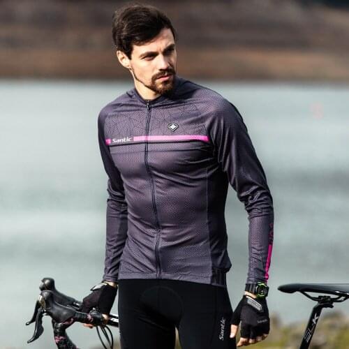 Santic Men Cycling Jersey Long Sleeve Comfortable Sunscreen Road Bike Mountain Bike Cycling Jersey Tops Reflective Asian