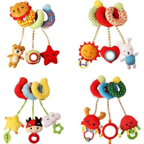 Baby Stroller Toys Cute Animals Mobile Bed Crib Car Hanging Stroller Spiral Plush Appease Doll Teether Developmental Rattles Toy
