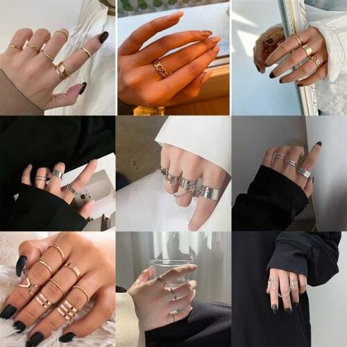 Korean Fashion Temperament Metal Chain Cross Rings for Women Men Trendy Finger Jewelry Gothic Harajuku Ring Set Couple Lover New