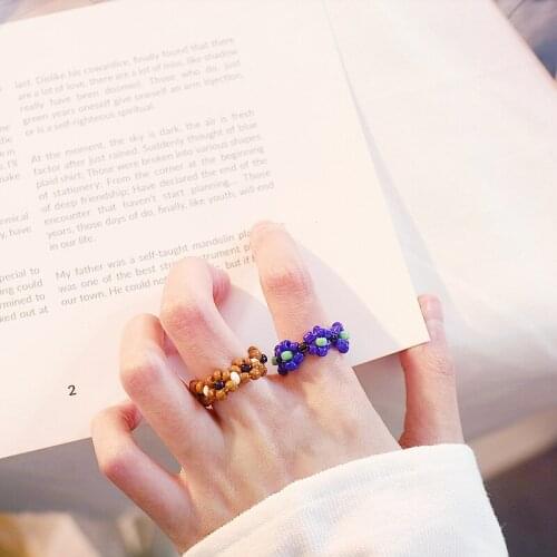 Korea Chi Colorful Diy Hand Made beads Rings For Women Girls Woven Flowers Finger Rings Jewelry Party Gift 2019 New Accessories