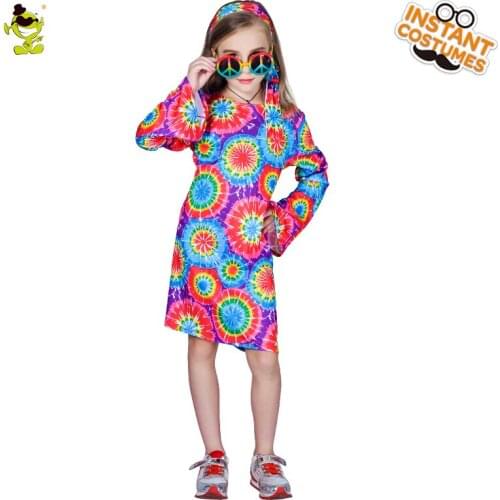 Girls 60s 70s Retro Hippie Girl Disco Costume Carnival Cosplay Hippy Dress Up Role Play Costume For Kids