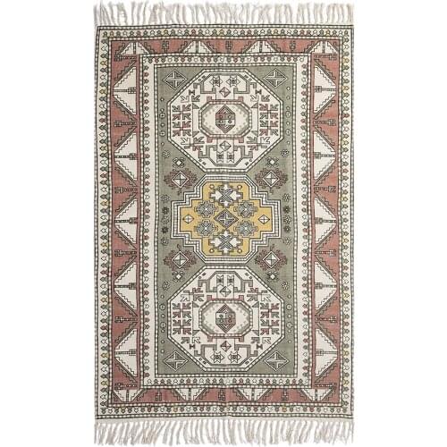 Retro American Style Carpets Cotton Hand Made Carpet Living Room Bedroom Decorative Thin Tapestry Persian Morocco Vintage Rug