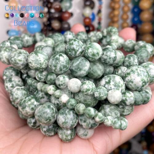 Natural Stone Green Spot Loose Spacer Round Beads For Jewelry Making 4-12 MM DIY Bracelet Accessories Wholesale