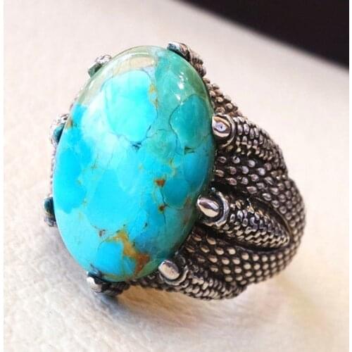 Man Fashion Alloy Arizona Turquoise handmade mens Gemstone Wedding Ring Jewelry Cocktail Ring Size 6-10