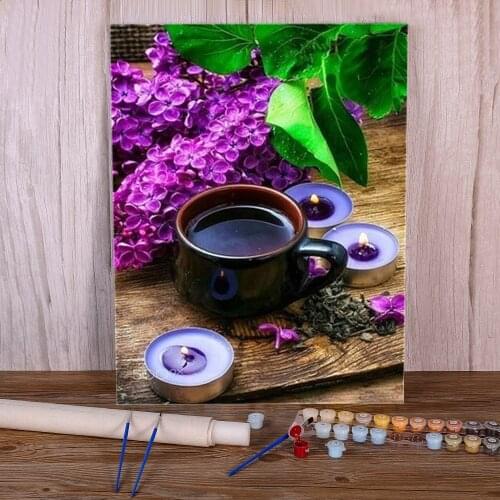 Coffee Cup Flowers Kitchen DIY Paint By Numbers Package Oil Paints 50*70 Boards By Numbers Home Decor For Adults Handiwork Art