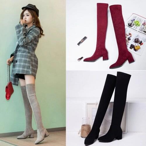 Autumn beautiful Women Over The Knee High Boots Fashion All Match Pointed Toe Winter Shoes Elegant All Match Women Boots