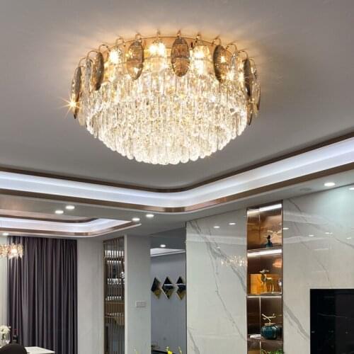 Light luxury crystal ceiling lamp warm bedroom lamp modern luxury round high-end dining room living room crystal lamp