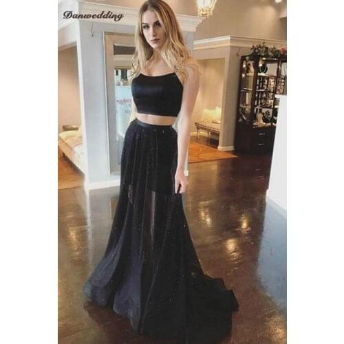 Sexy Two Pieces Set A-Line Evening Dresses Strapless Neck Tulle Court Train Backless Evening Dresses Girl Party Gown New Arrival