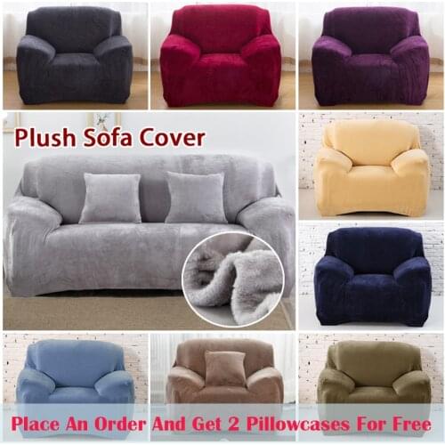 Thick Plush Elastic Sofa Cover Cotton Solid Color Sectional Slipcover Stretch Anti-dirty Couch Cover Sofa Cover for Living Room