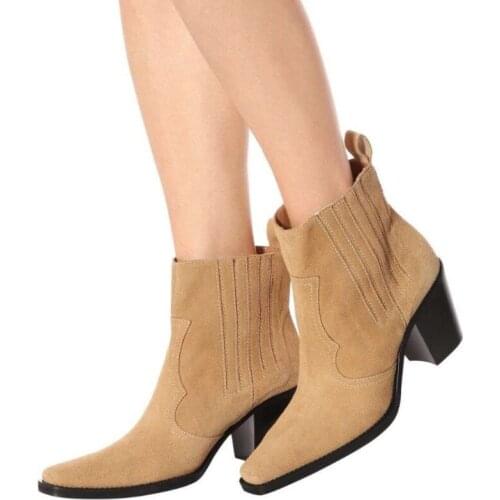 ASHIOFU New E554 Handmade Womens Block Heels Boots Classic Party Martin Booties Winter Evening Fashion Ankle Boots Brown Shoes